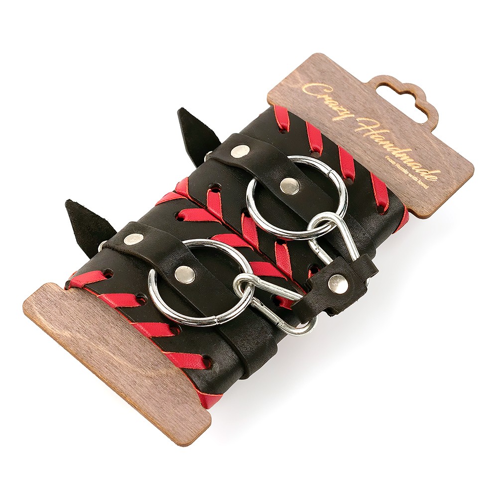 Наручники из натуральной кожи с красной окантовкой