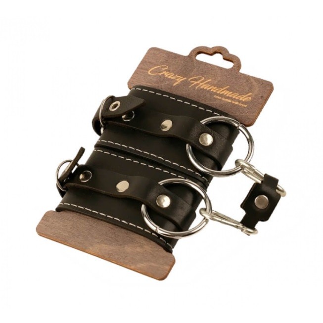 Двухслойные наручники из натуральной кожи с белой строчкой