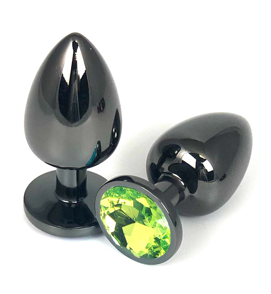 Анальная пробка "Vandersex" металл, светло-зеленый кристалл M, Black