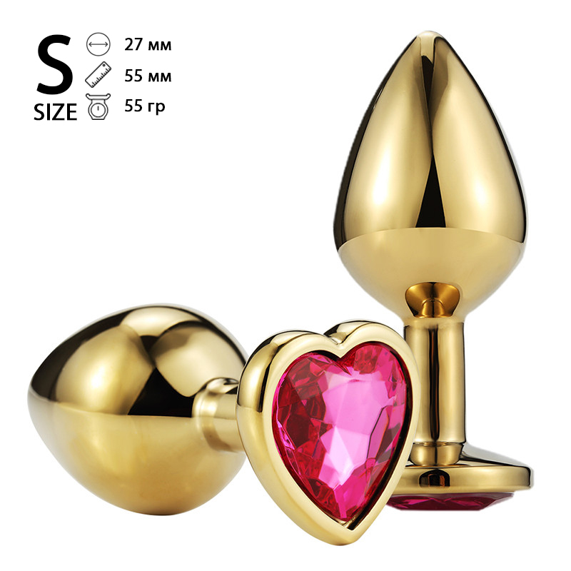 Анальная пробка "Vandersex" металл, розовый кристалл, сердце S, Gold