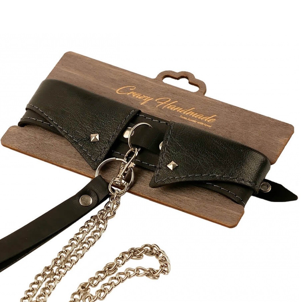 Ошейник-воротник из натуральной кожи с поводком