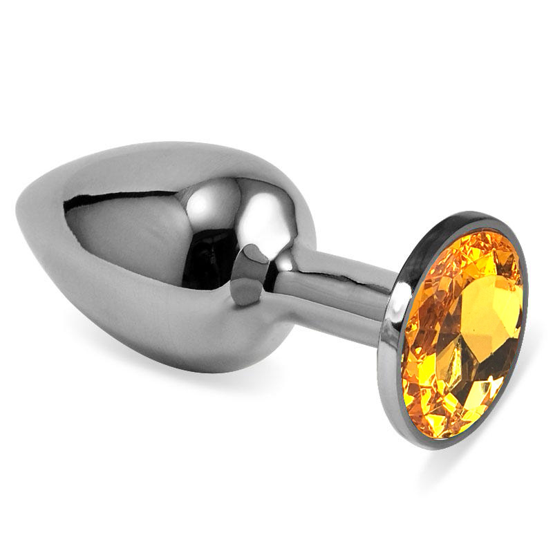 Анальная пробка "Vandersex" металл, оранжевый кристалл L, Silver