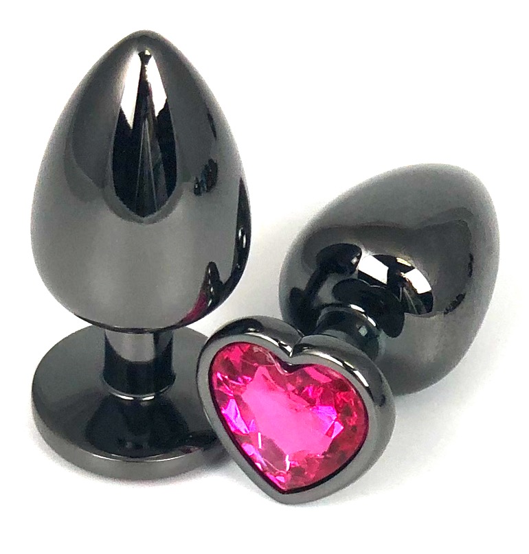 Анальная пробка "Vandersex" металл, розовый кристалл, сердце M, Black