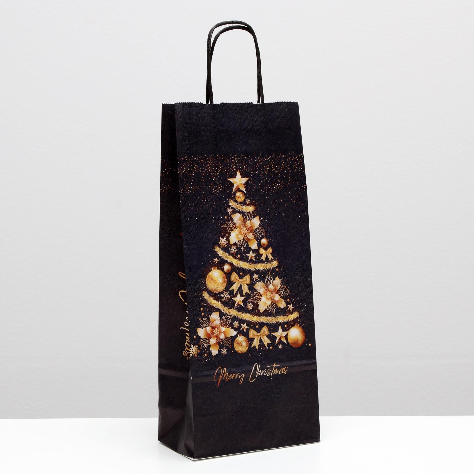 Пакет крафт "Ёлка", 14 х 8 х 33 см