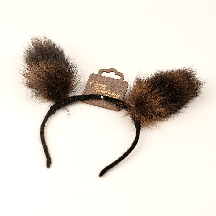 Ободок с ушками из натурального меха енота