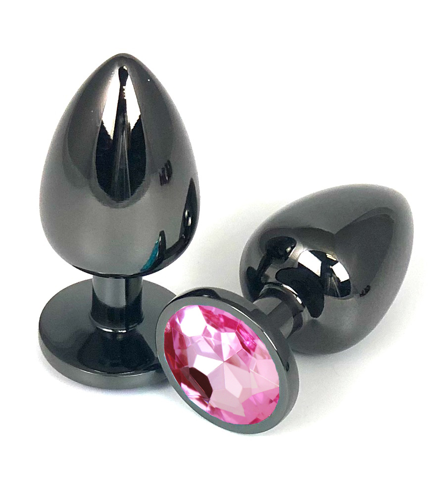 Анальная пробка "Vandersex" металл, светло-розовый кристалл M, Black