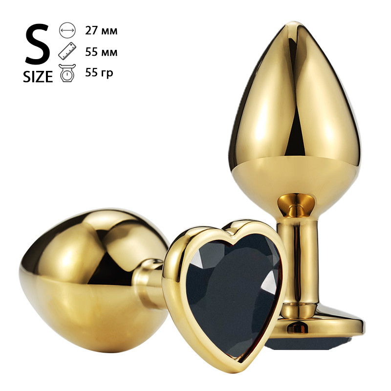 Анальная пробка "Vandersex" металл, черный кристалл, сердце S, Gold