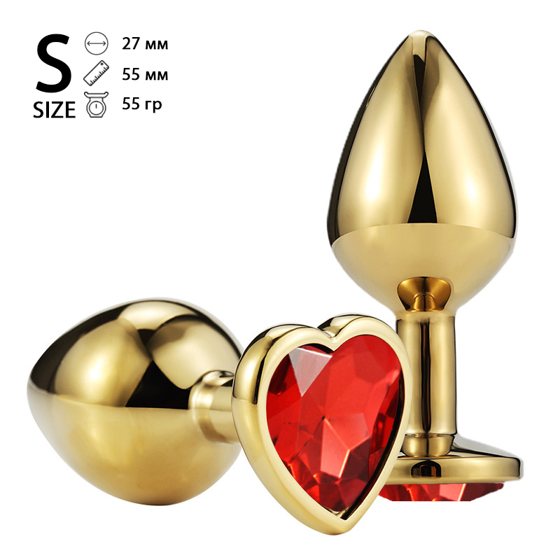 Анальная пробка "Vandersex" металл, красный кристалл, сердце S, Gold